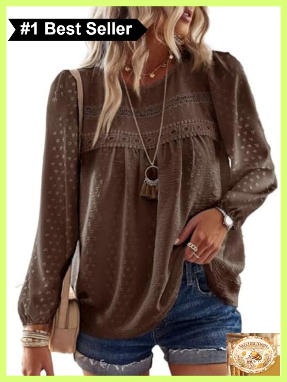 Womens Boho Lace Crochet Long Sleeve Peasant Tunic Blouse Top